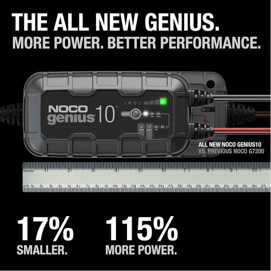 NOCO GENIUS10: 10A 6V/12V Smart Battery Charger – Automatic Maintainer, Trickle Charger & Desulfator with Overcharge Protection & Temperature Compensation – for Lead-Acid & Lithium Batteries