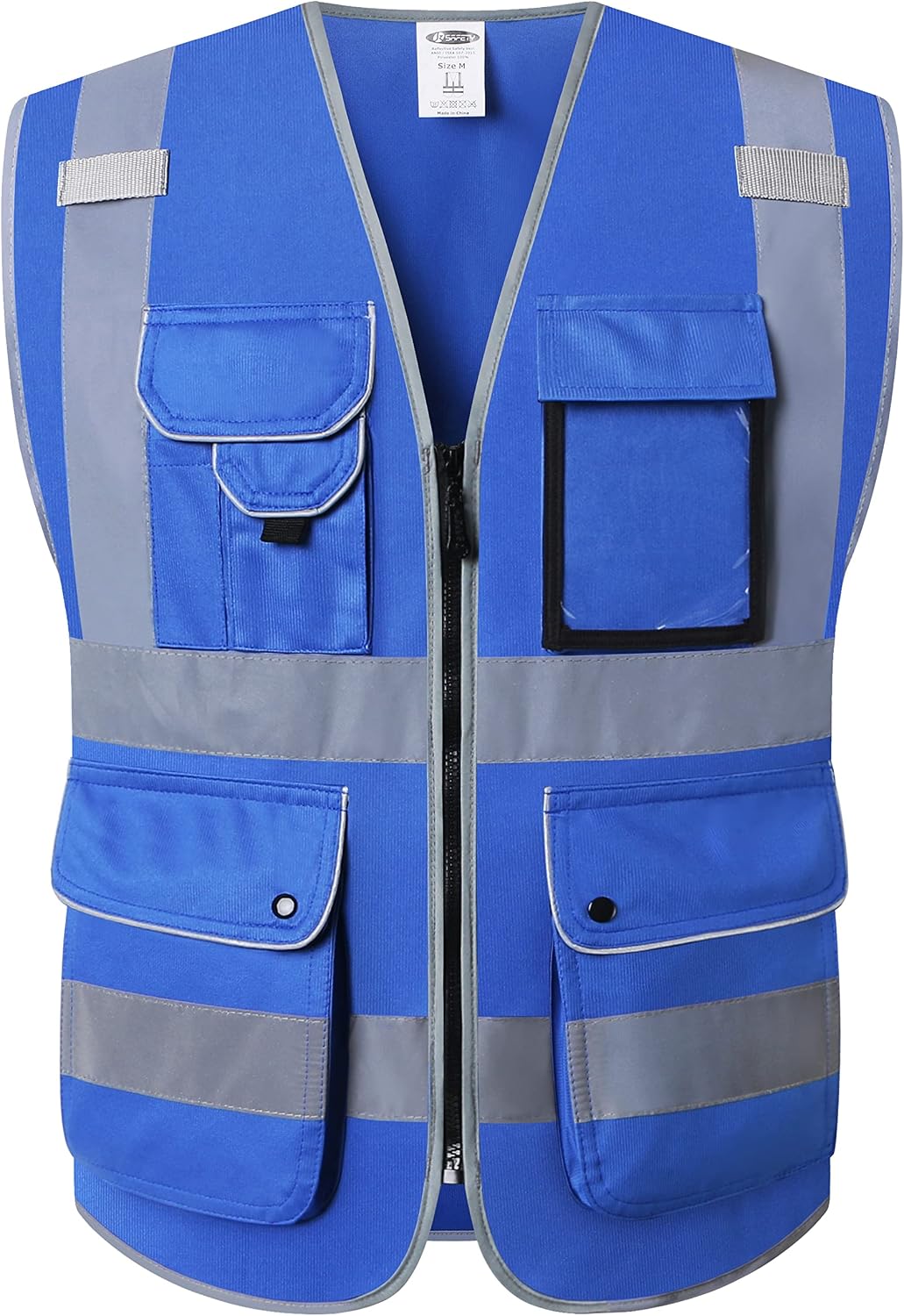 JKSafety 9 Pockets Class 2 High Visibility Zipper Front Safety Vest With Reflective Strips,Meets ANSI/ISEA Standard (Large, 150-Yellow) - Colors A