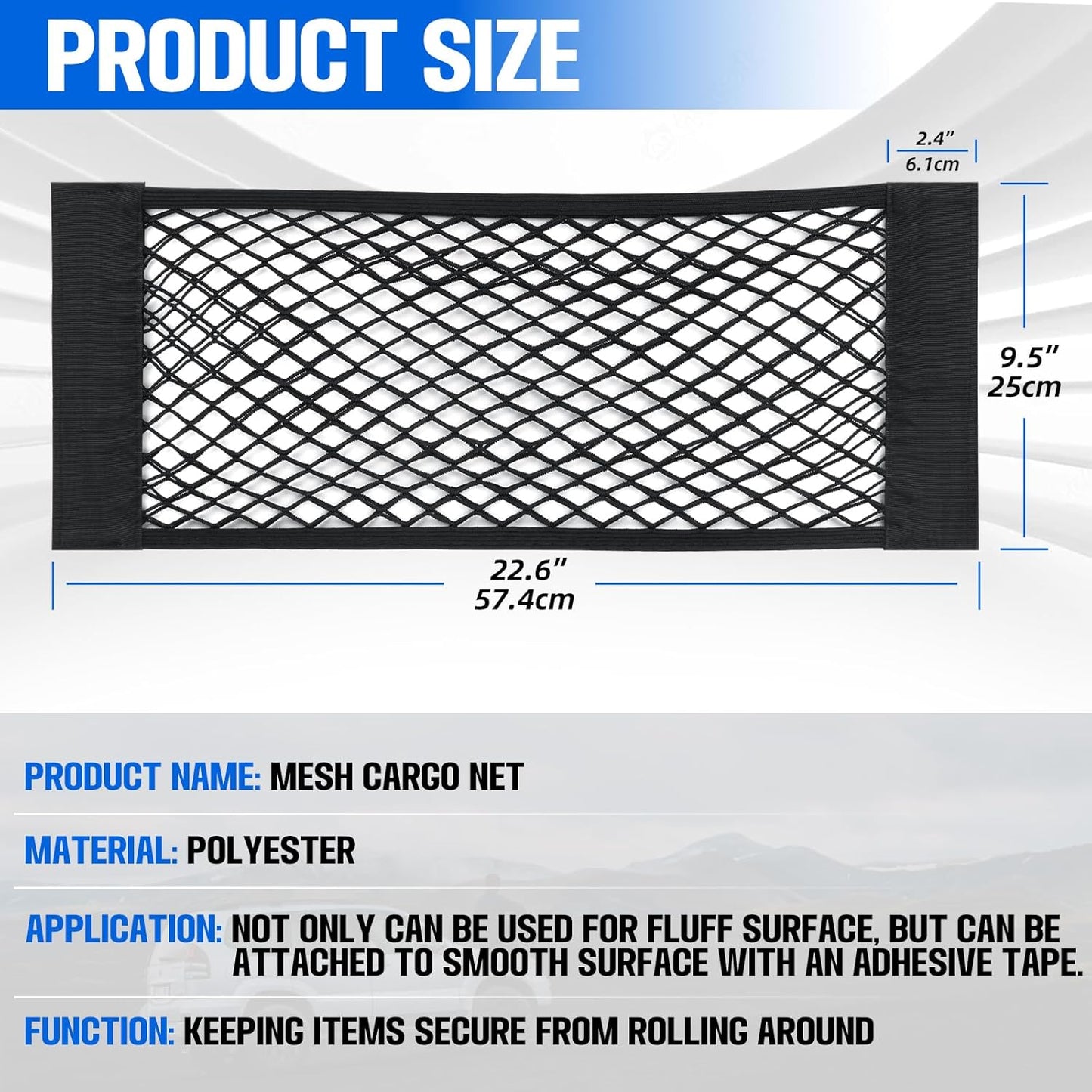Universal Mesh Cargo Net for Car Trunk Storage,Elastic Small Automotive Cargo Net Pocket Wall Sticker Organizer Pouch Bag Storage for SUV,2 Pack with Tape Stickers