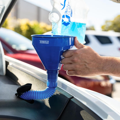 Automotive Flex Funnel with Hose | Wide Mouth Flexible Oil Funnel for Automotive Use - Gas, Transmission Fluid, Car Fuel, Oil Change (Blue)