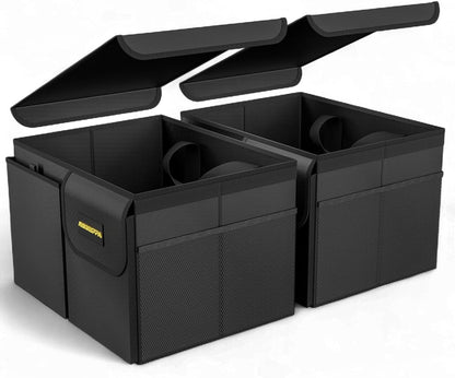 MIKKUPPA Car Trunk Organizer - 65L Collapsible Trunk Organizer with Lid, Sturdy Car Storage for SUV Auto Truck Van with Adjustable Straps and Non Slip Bottom (Black)