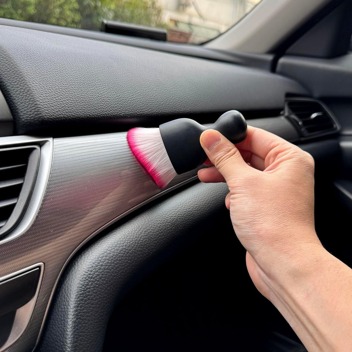 Car Detailing Brush, Soft Bristle Cleaning Brush, Scratch-Free Auto Duster Tool for Dashboard, Air Vents, Leather & Interior Cleaning (Black&Brown)