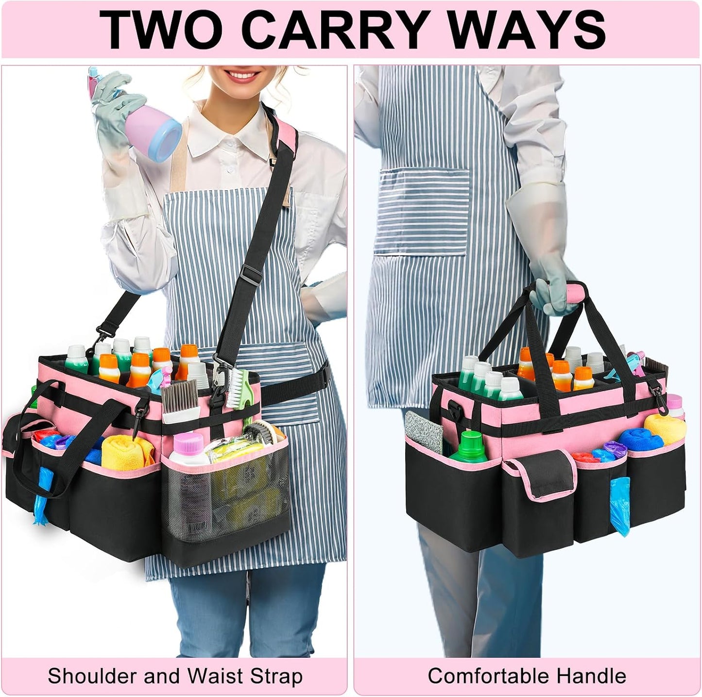 Cleaning Caddy,Cleaning Bag for Housekeepers,Cleaning Supplies Organizer with Handle,Black