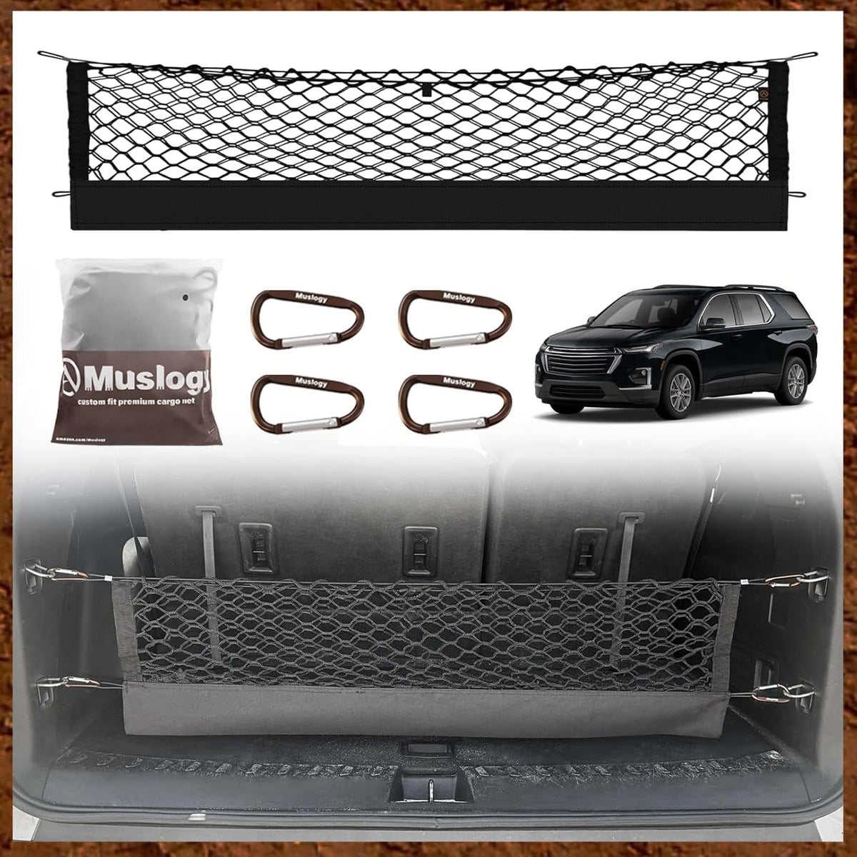 Muslogy Truck Bed Cargo Net Trunk Netting Compatible with 2023-2025 2026 Honda CR-V Accessories, Pickup Cargo Organizer SUV Sedan Storage Net w/Heavy Duty Carabiners - Colors B