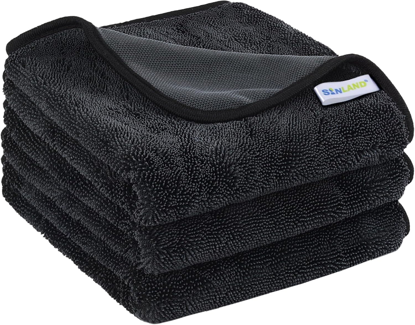 SINLAND Microfiber Car Drying Towels Ultra Absorbent,No Streaks,Scratches, or Water Spots,Wash Cleaning Auto Detailing Towels 380gsm 16inch x 24inch 6 Pack Grey