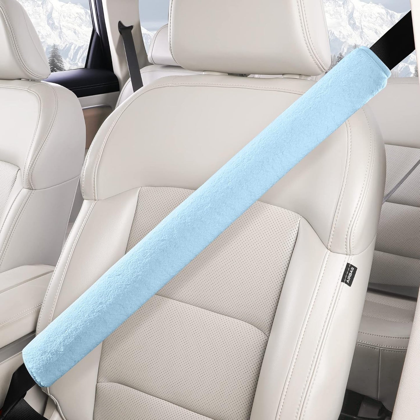 LACDL Extra Long Seatbelt Cover Super Soft Furry for Adults Kids Women & Men, Thick Plush Full Car Seat Belt Strap Cushion, Fluffy Shoulder Pad Protector, Auto Interior Accessories, 1pc, Black, 15.5in