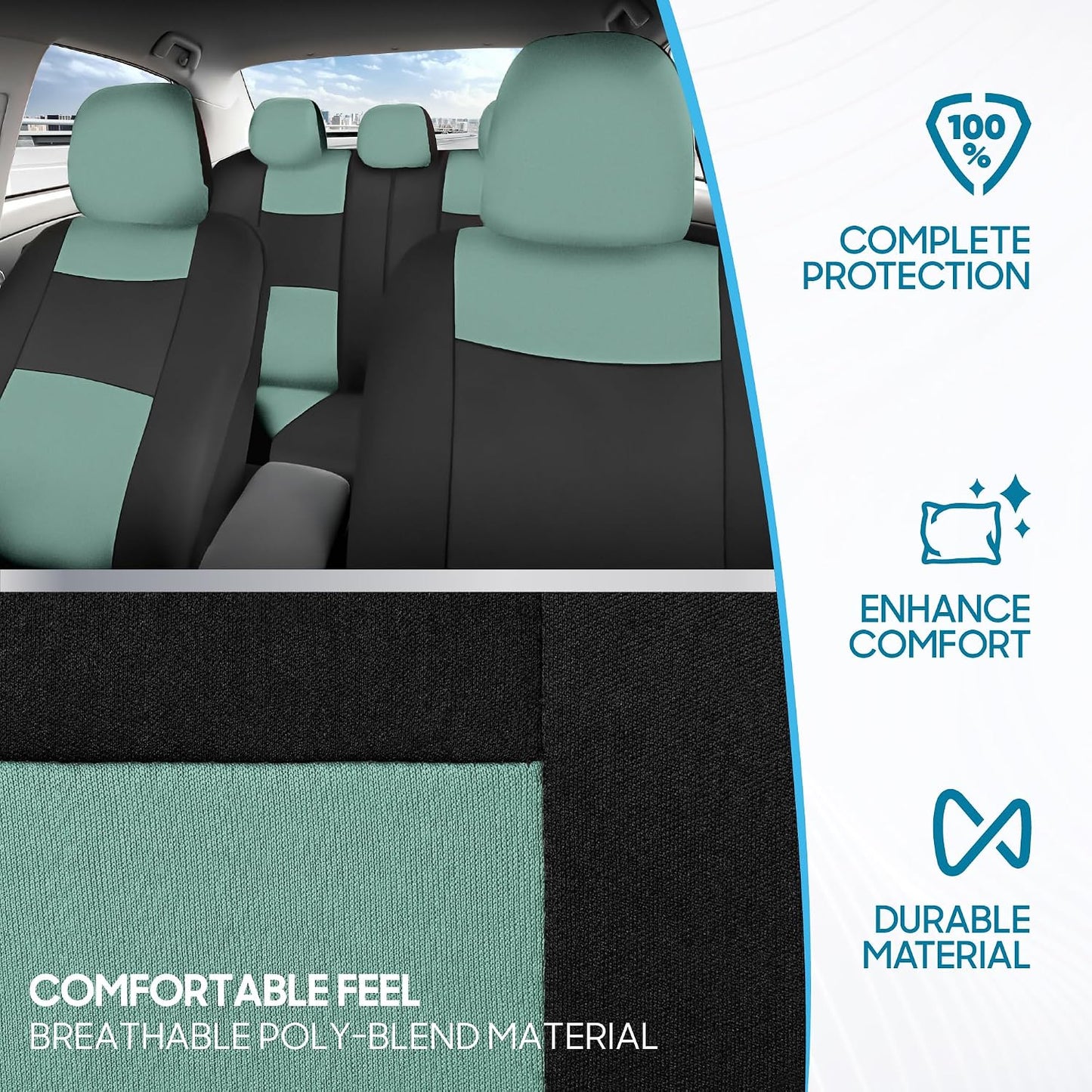 BDK PolyPro Car Seat Covers Full Set in Charcoal on Black – Front and Rear Split Bench for Cars, Easy to Install Cover Set, Accessories Auto Trucks Van SUV