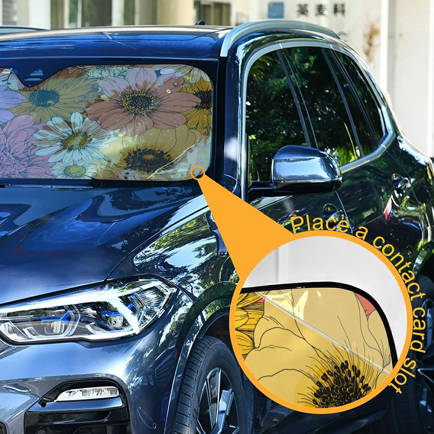 Black Leopard Car Windshield Sun Shade Animal Skin Print Foldable UV Ray Sun Visor Protector Sunshade to Keep Your Vehicle Cool (51" x 27.6")