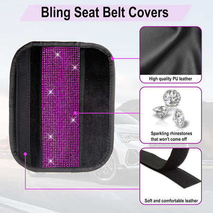ecocstm 2 PCS Bling Car Seat Belt Shoulder Pads, Bling Seat Belt Covers with Bling Rhinestones, Car Accessories Seatbelt Strap Pad with Crystal Diamond for Car, Truck, SUV (White Diamond)