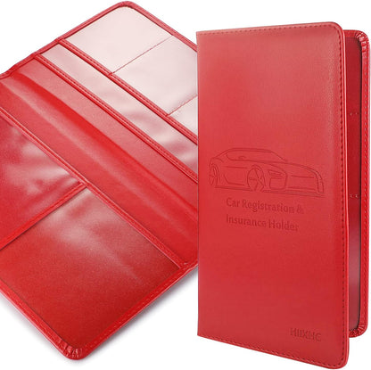 Car Registration and Insurance Card Holder - Leather Vehicle Glove Box Automobile Documents Paperwork Wallet Case Organizer for ID, Driver's License, Key, Cards - Car Accessories for Women&Men