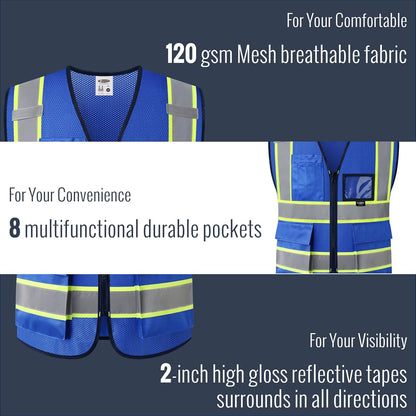 JKSafety Safety Vest for men women Hi Vis Reflective Vest with Pockets and Zipper High Visibility Meet ANSI Standard（BX320