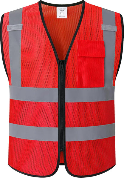 Hi Vis Reflective Safety Vest for Men Women with Chest Pocket Mesh High Visibility Class 2 Construction Vest,Meets ANSI/ISEA Standard(KZ179-Yellow-L)