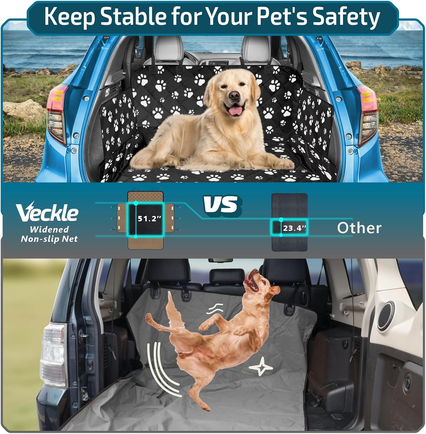 Veckle SUV Cargo Liner for Dogs with Side Flaps, Large (54" x 93") Water Resistant Trunk Cover, Non-Slip Pet Area Protector with Bumper Flap, Universal Fit for SUVs Sedans Vans, Khaki
