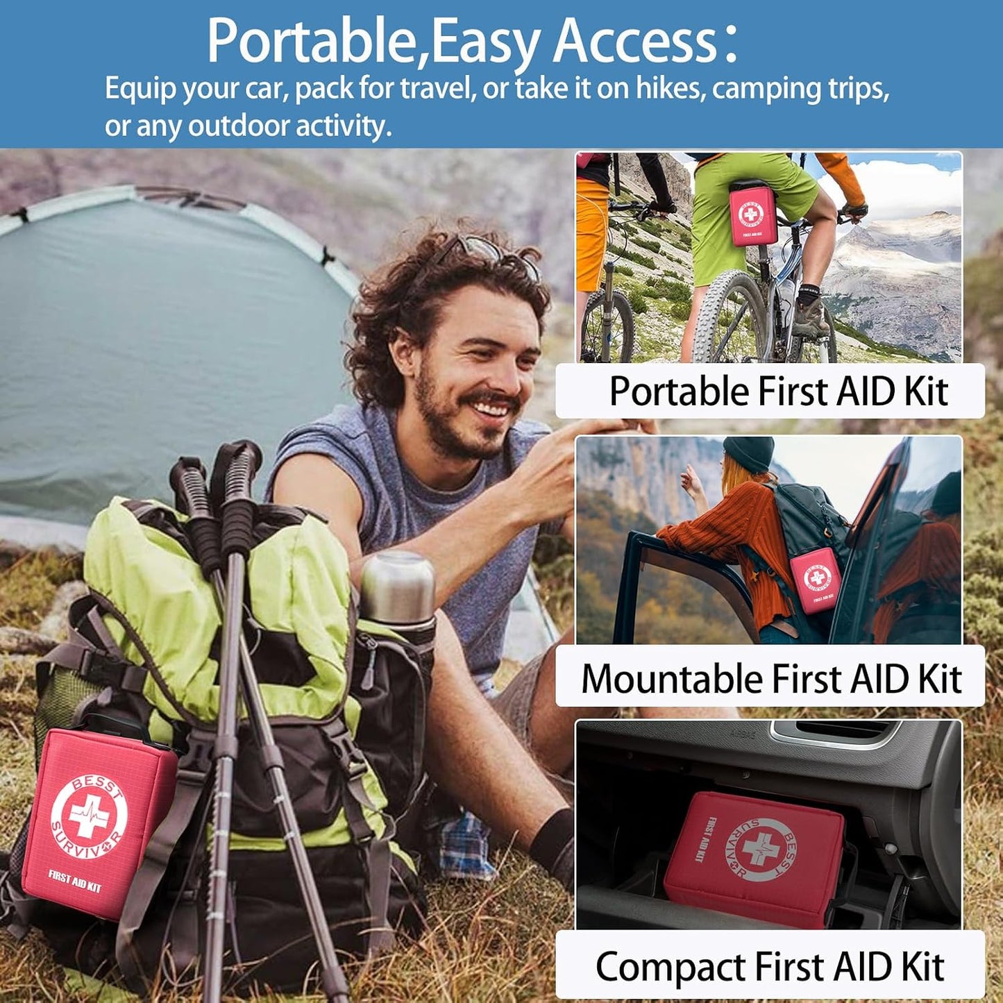 Comprehensive First Aid Kit for Home, Premium Emergency Trauma Kits with Shoulder Strap for Car Camping Gear, Waterproof Survival Kit, Home Essentials, Outdoor Emergency Medical Supplies -324 Piece