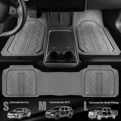 CAR PASS Heavy Rubber Car Floor Mats, Deep Waterproof Car Mats All Weather, Universal Trim-to Fit Automotive Floor Mats for Car SUV Truck Van, Durable Floor Liners Solid Black