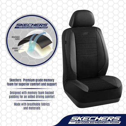 Skechers Air-Cooled Memory Foam Seat Covers,Mesh Thick Car Seat Covers,Piping Leather Car Seat Covers Front Seats,Airbag Compatible,Automotive Comfort Universal FitMost Cars,Vans,Truck,SUV,Black