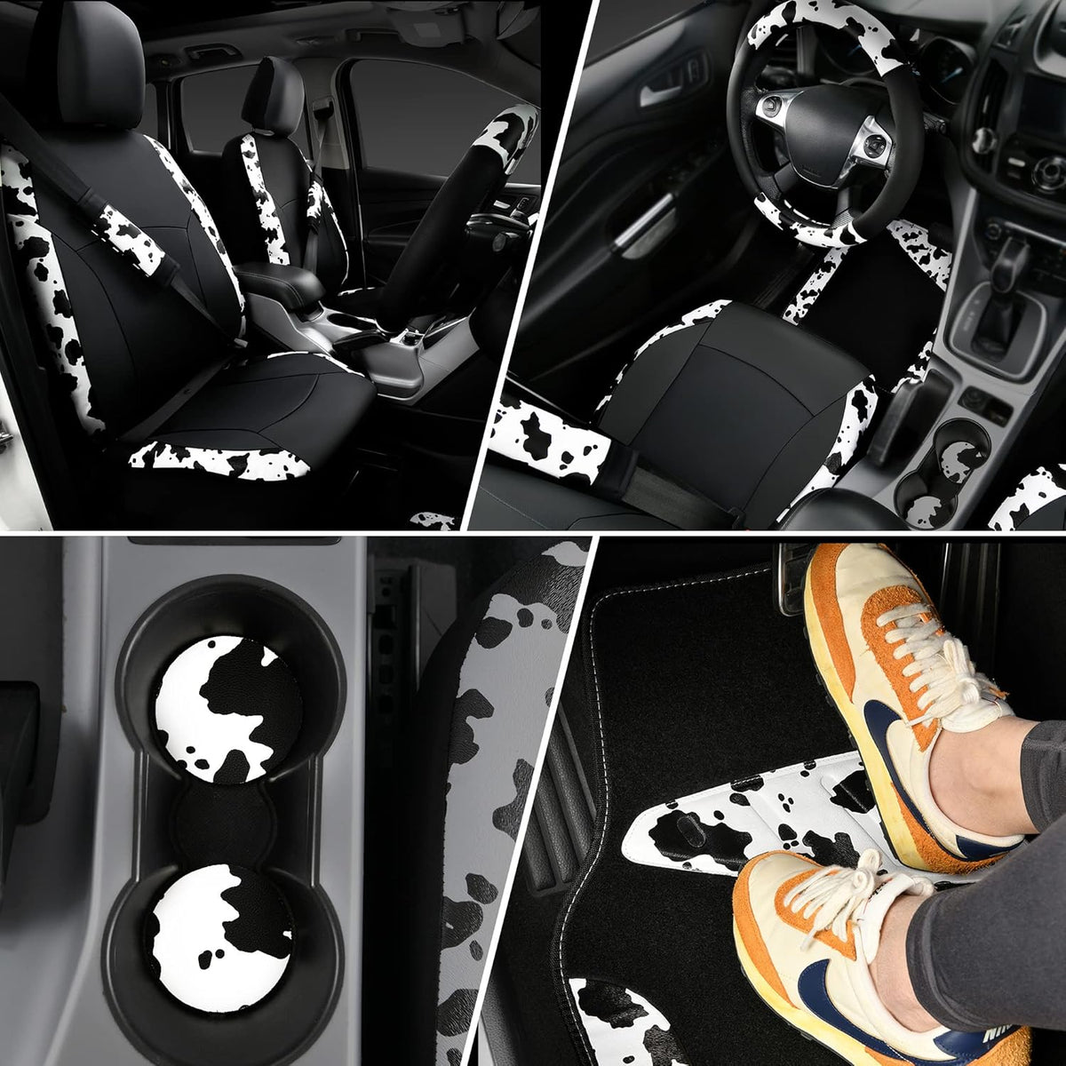 CAR PASS Waterproof Universal Car Floor Mats, Leopard Print Car Mats Fit for SUV,Vans,sedans, Trucks,Set of 4pcs Car Carpet with Driver Heel Pad and Nibs Backing, Leopard Car Accessories Gray Leopard