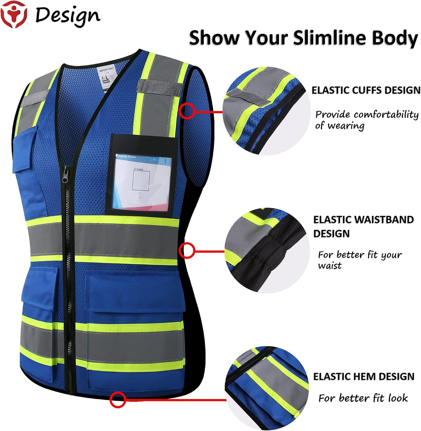 Reflective High Visibility Safety Vest for Men Women with Pockets Zipper Front Meets ANSI/ISEA Standards
