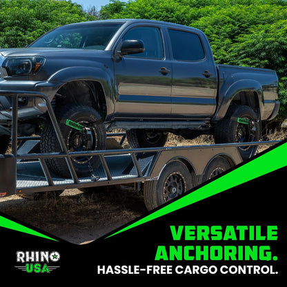 Rhino USA Car Tie Down Straps with J Hooks – 4 Pack 2" x8' – 10,000lbs Break Strength – Heavy Duty T-Handle Car Hauler Tire Lasso Wheel Straps for Trailers, UTV & Powersports – Black