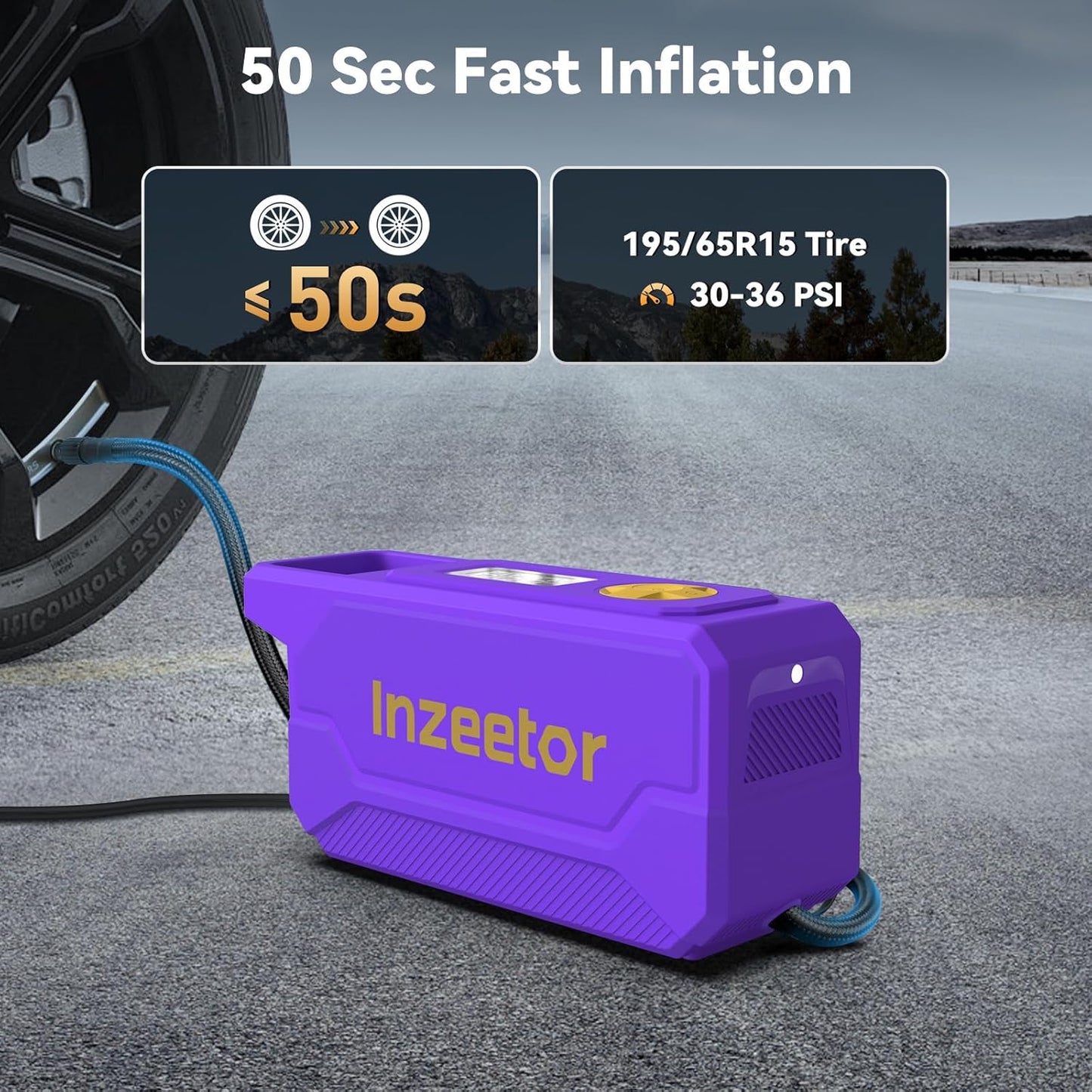 150 PSI Tire Inflator Portable Air Compressor, 12V DC Auto Shutoff Air Pump with Digital Pressure Gauge and Emergency LED Light for Car Tires, Bicycle & Balloons, Black