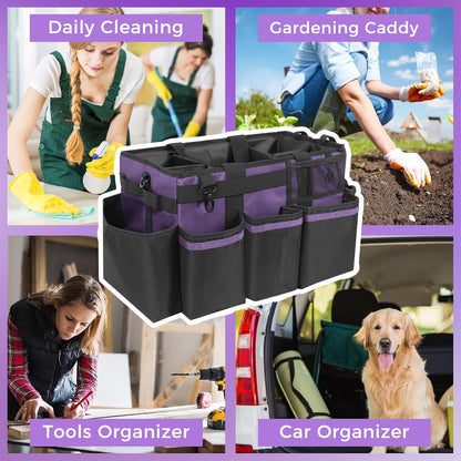 SCAVATA Wearable Cleaning Caddy Organizer with Handle & Shoulder Straps for Housekeepers, Under Sink & Car Cleaning Tool Organizer Bag with 4 Foldable Dividers (Green)