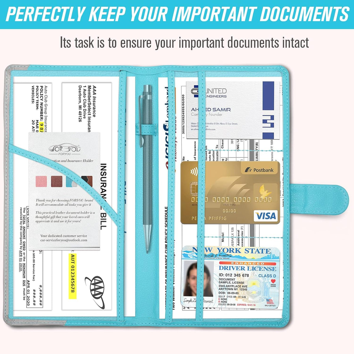 foryou Car Registration and Insurance Holder Car Document Holder Registration and Insurance Card Holder for Cards, Driver License & other Essential Documents(Purple Pink)