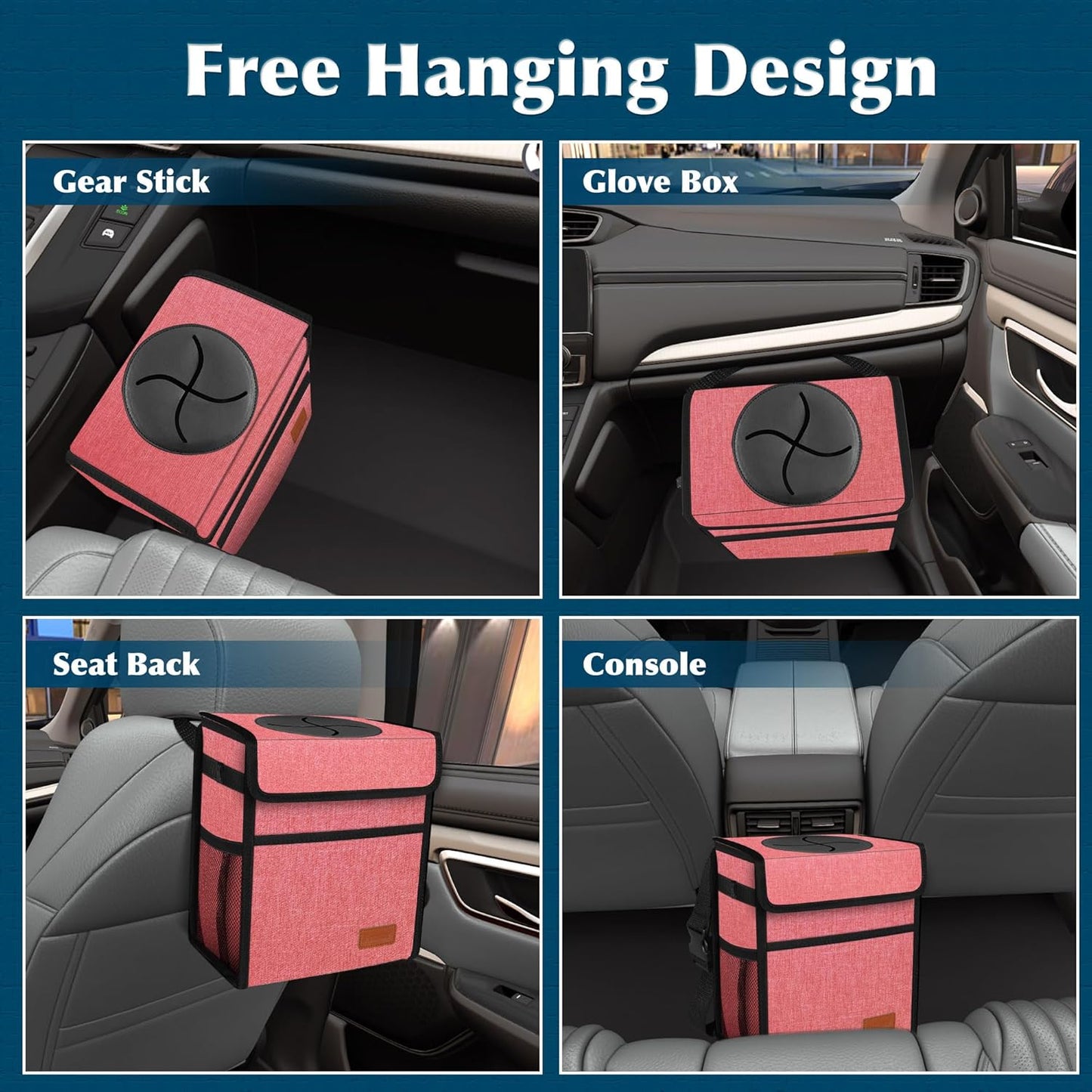 Femuar Leak Proof Car Trash Can with Lid - Waterproof Automotive Garbage Bin for SUVs, Collapsible and Portable Car Trash Bag, Black