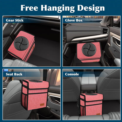 Femuar Leak Proof Car Trash Can with Lid - Waterproof Automotive Garbage Bin for SUVs, Collapsible and Portable Car Trash Bag, Black