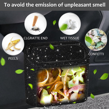 Accmor Car Trash Can with Lid, Mini Auto Dustbin Garbage Organizer Holder 2 Packs, Automotive Storage Container Bin with 60 Pcs Bags for Vehicle, Home, Office