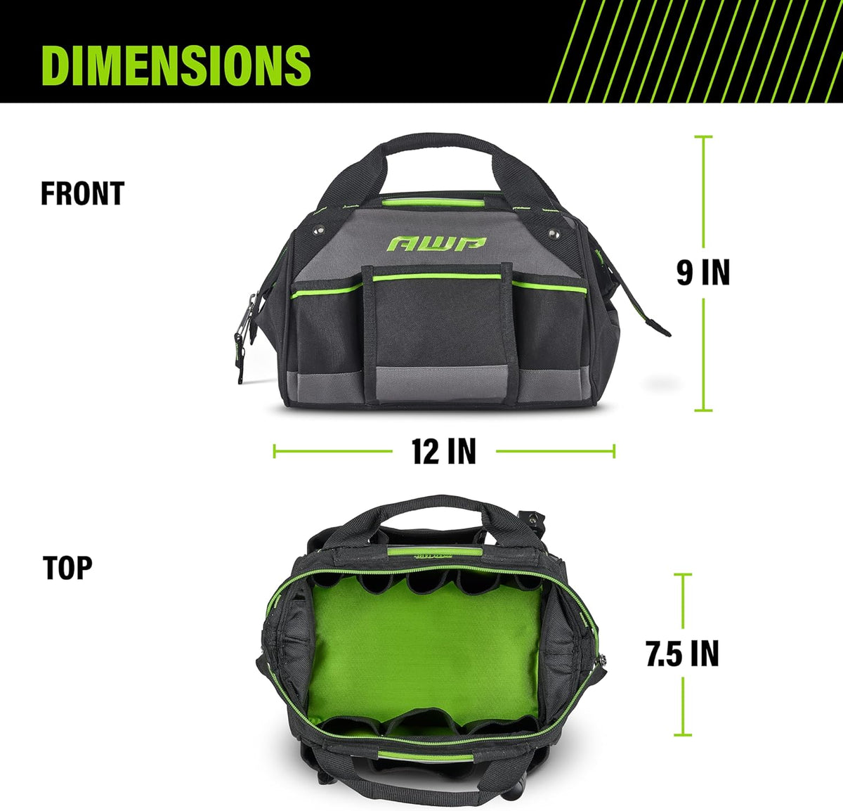 AWP Tool Bags, Premium Tool Bag, Black, Durable Tool Tote, for Professionals and Contractors