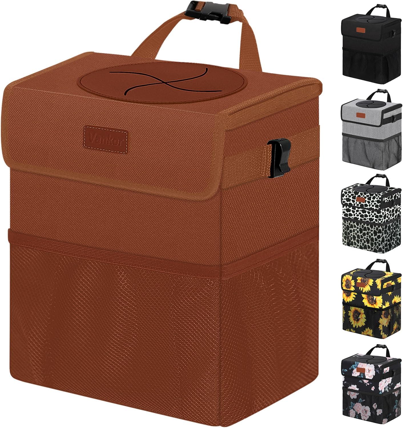 Vankor Car Trash Can Bin with Lid Hanging for Back Seat, Car Accessories for Women Men Leak Proof Automotive Garbage Cans Leakproof Vehicle Trash Can for Truck SUV Black