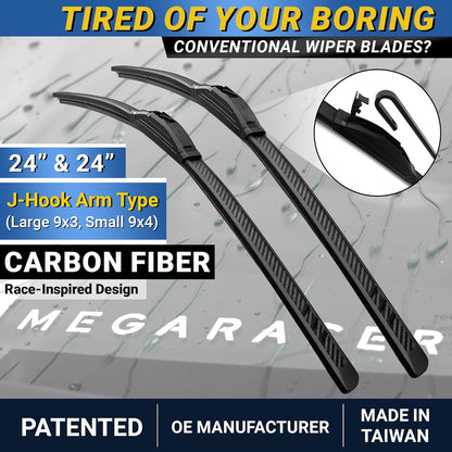 Premium Silicone Carbon Fiber Windshield Wiper Blades 22" & 20" - Patented All-Season, Quiet & Smooth Streak-Free Clean Wipe, OEM Quality, Front Automotive Replacement Wipers for Car & Truck (2 Pack)