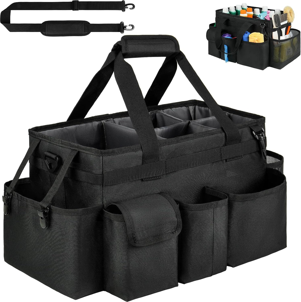 Cleaning Caddy,Cleaning Bag for Housekeepers,Cleaning Supplies Organizer with Handle,Black