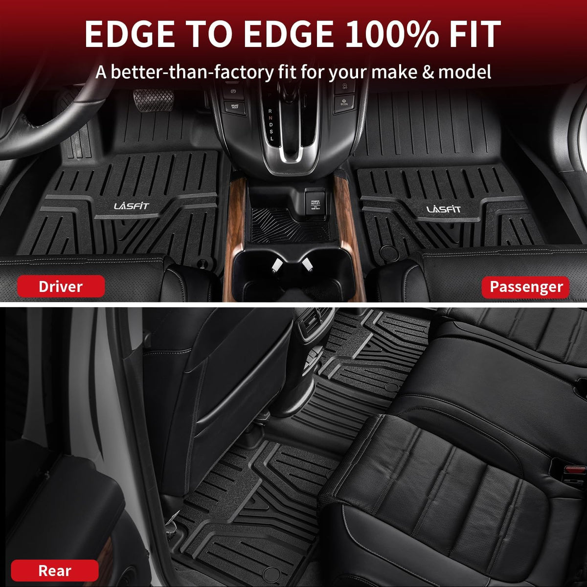 LASFIT Floor Mats for Honda CR-V 2026 2025 2024 2023 (Gasoline & Hybrid & e:FCEV), All Weather TPE Custom Fit Anti-Slip Pet Friendly Car Liners, 1st & 2nd Row Black