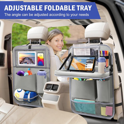 2Pack Car Backseat Organizer with Foldable Table Tray,6 Storage Pockets Car Storage Organizer with Tablet Holder,Car Seat Back Protectors Kick Mats Travel Accessories (Black)