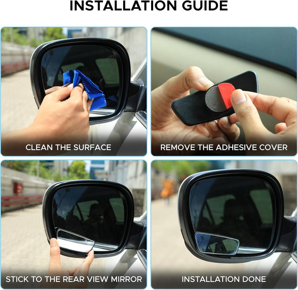 EcoNour Blind Spot Car Mirror (2 Pack) | Wide Angle for 3x Larger View | Universal Car Rear View Mirror with Rain Guard | Side Blind Spot with Adjustable Stick for Cars, SUVs, and Trucks