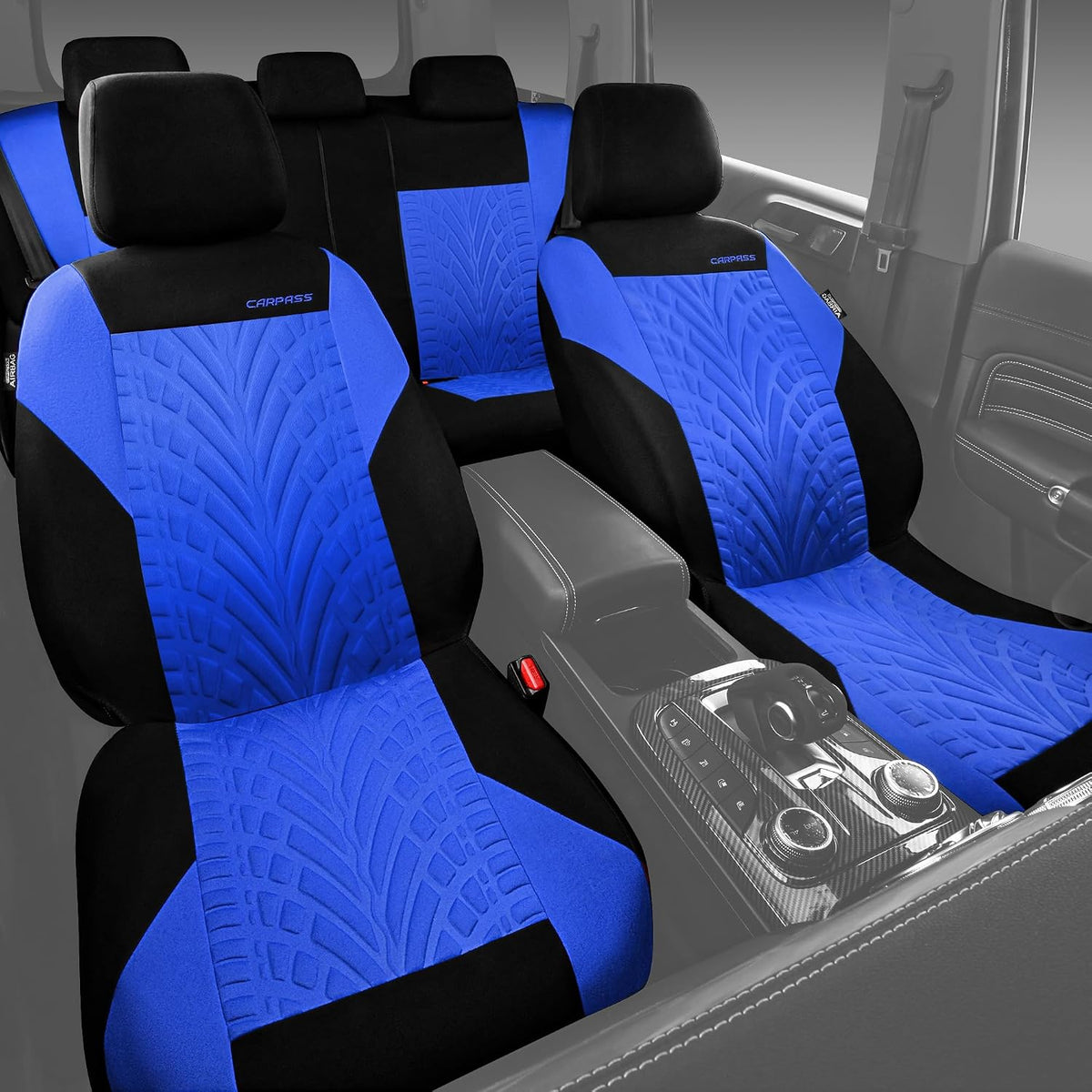 CAR PASS Car Seat Covers Full Sets, Front & Split Rear Bench for Car, 3D Tyre Embossed Automotive Interior Covers, Airbag Compatible, Quick Setup Universal Fit Seat Covers for Car, SUV(Charcoal)