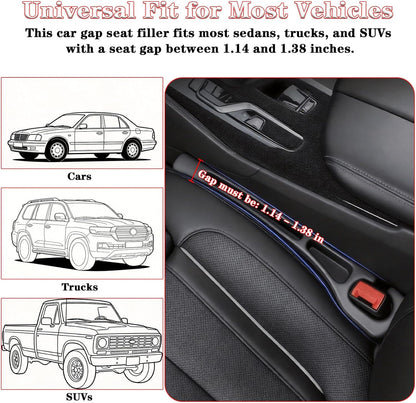 Car Seat Gap Filler Organizer of 2 – Universal Car Gap Seat Filler with Storage Pockets, No Drop Seat Guard for Phones, Keys & Cards, Car Accessories for Most Cars Trucks SUVs (Black)