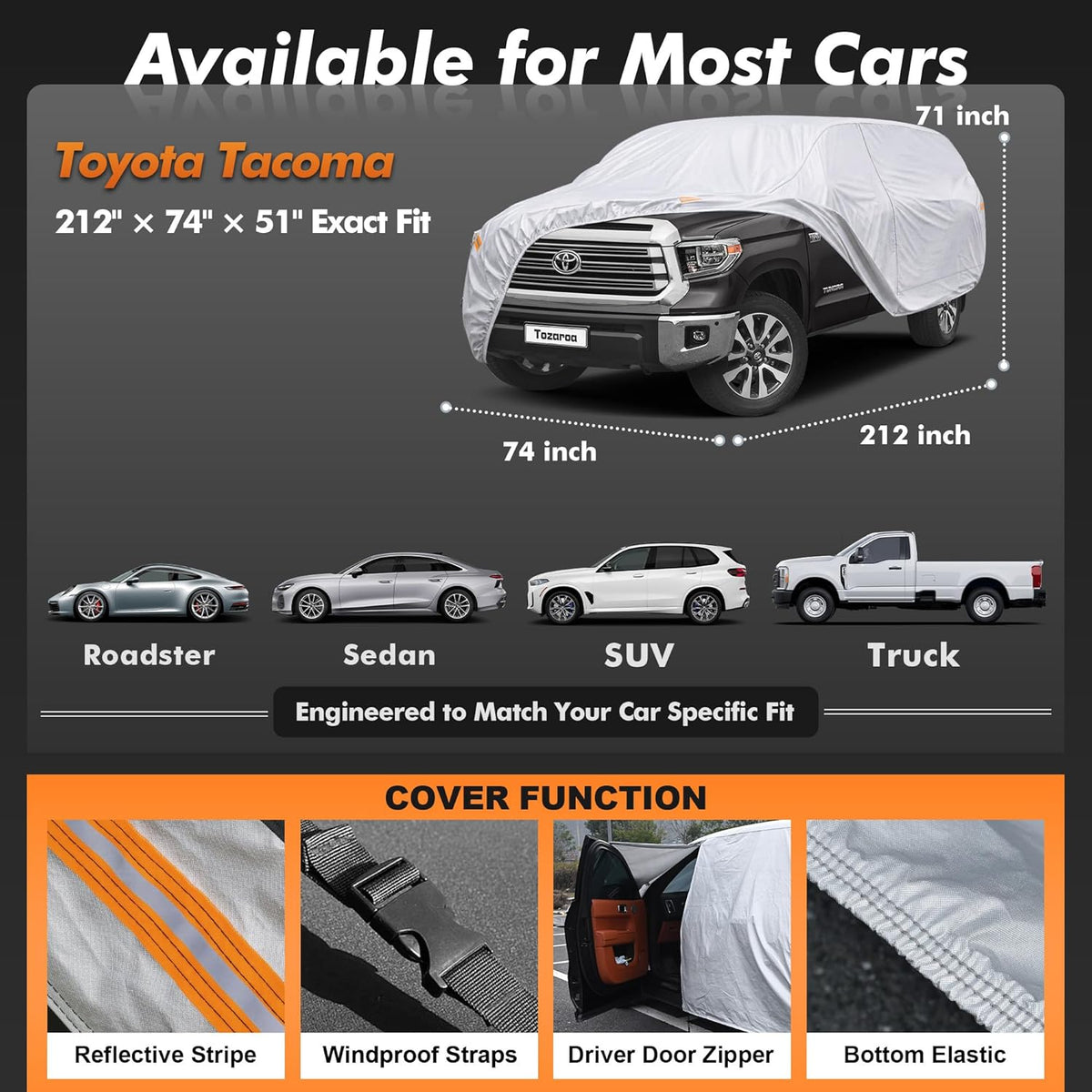 Car Cover Waterproof All-Weather,Heavy-Duty Outdoor Full Exterior Automobiles Sedan/Coupe (Length 186-193 inch) with Windshield Sun Shade Universal Fit Toyota Camry, Tesla Model 3, Accord etc