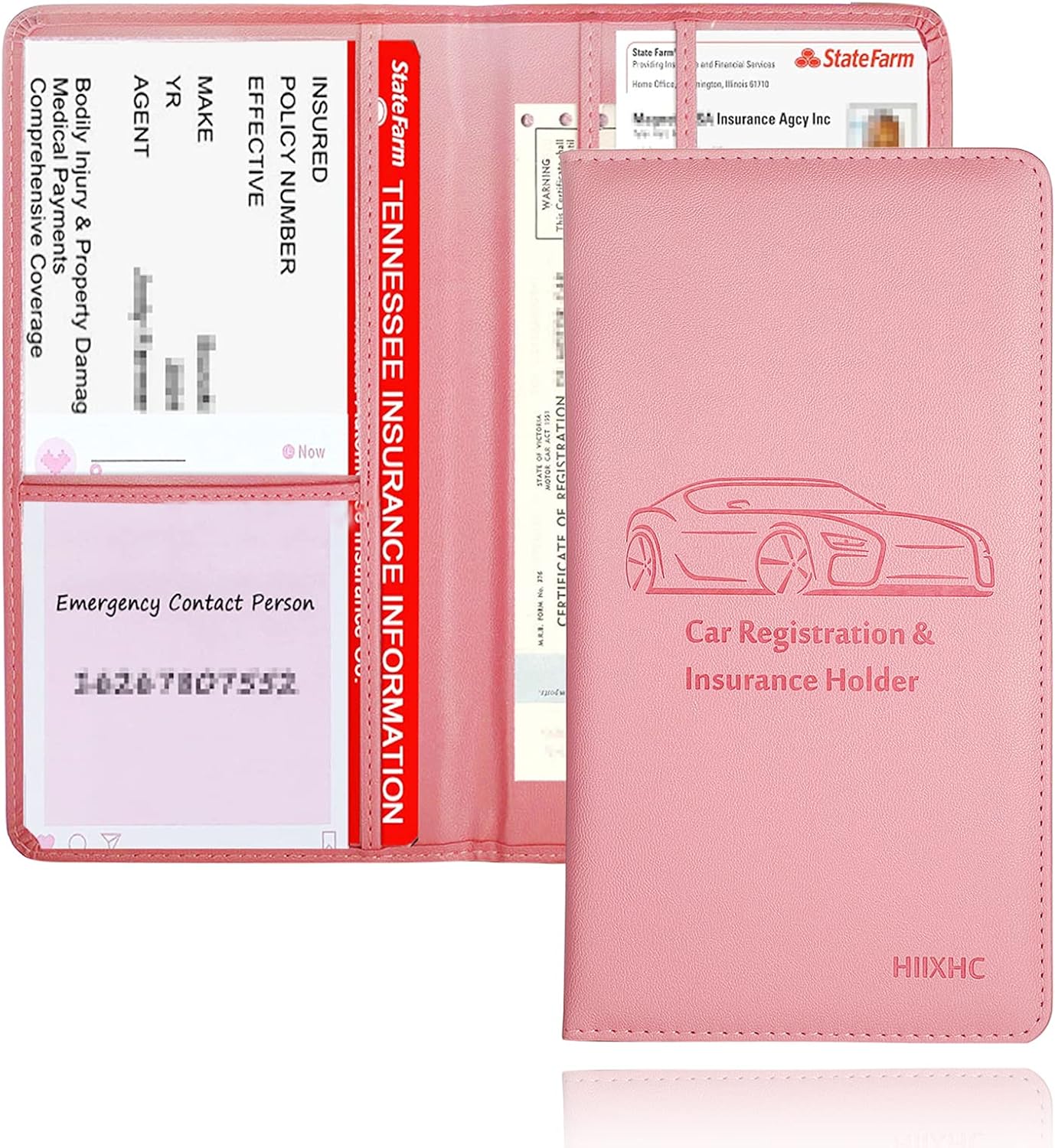 Car Registration and Insurance Card Holder - Leather Vehicle Glove Box Automobile Documents Paperwork Wallet Case Organizer for ID, Driver's License, Key, Cards - Car Accessories for Women&Men