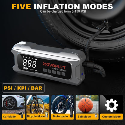 6000A Jump Starter with Air Compressor, PD 65W Fast Recharging,Portable Car Battery Jumper Starter for All Gas &10.0L Diesel, Dual Cylinder Fast Inflator with Light,12V Battery Booster Emergency Kit