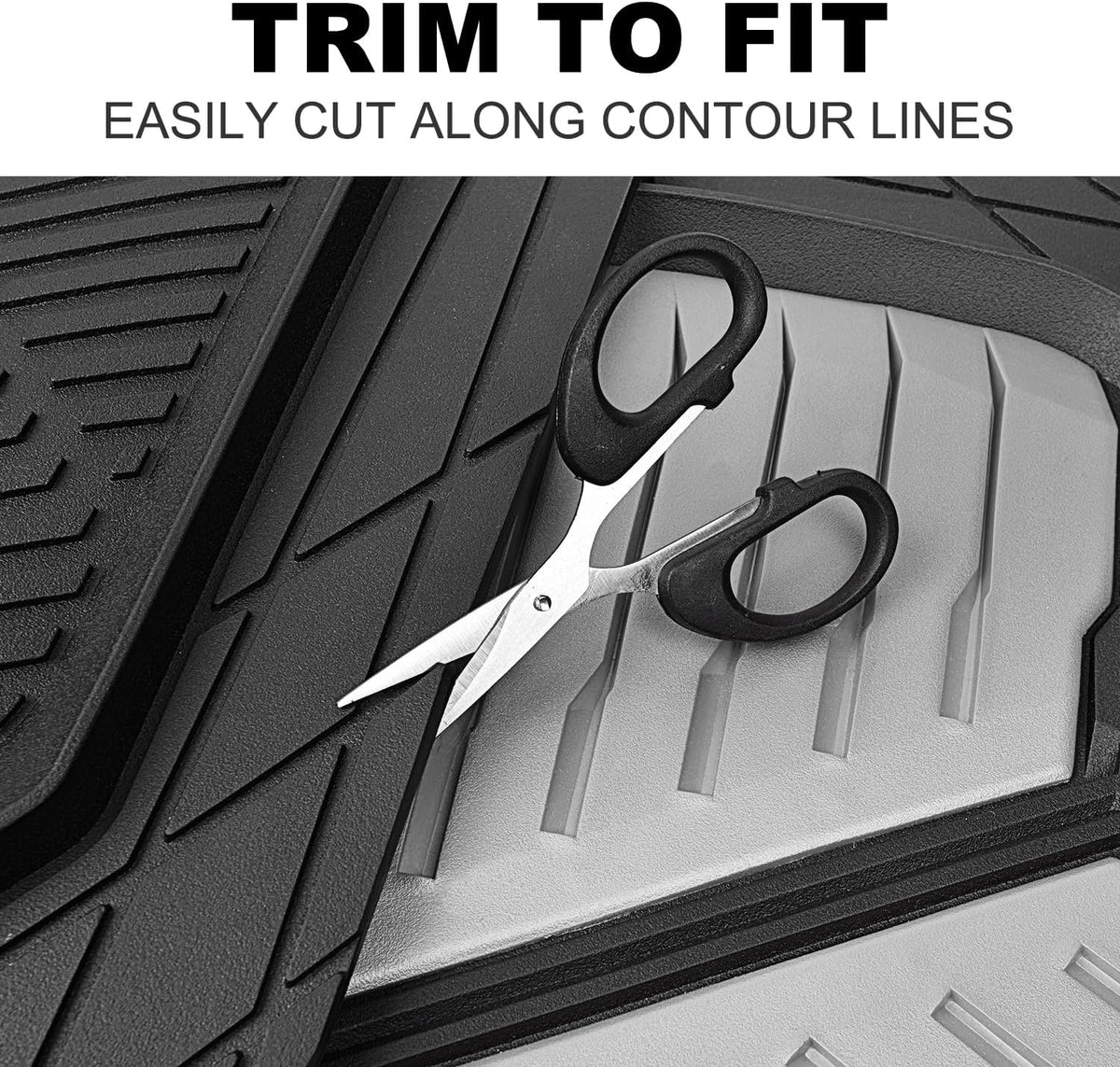 CAR PASS Heavy Duty Rubber Car Mats with Cargo Liner, Deep-Dish Car Floor Mats and Trunk Mat All Weather, Universal Trim-to-Fit for SUVs Trucks Sedans, Waterproof Anti-Slip, Trimmable V12 Black
