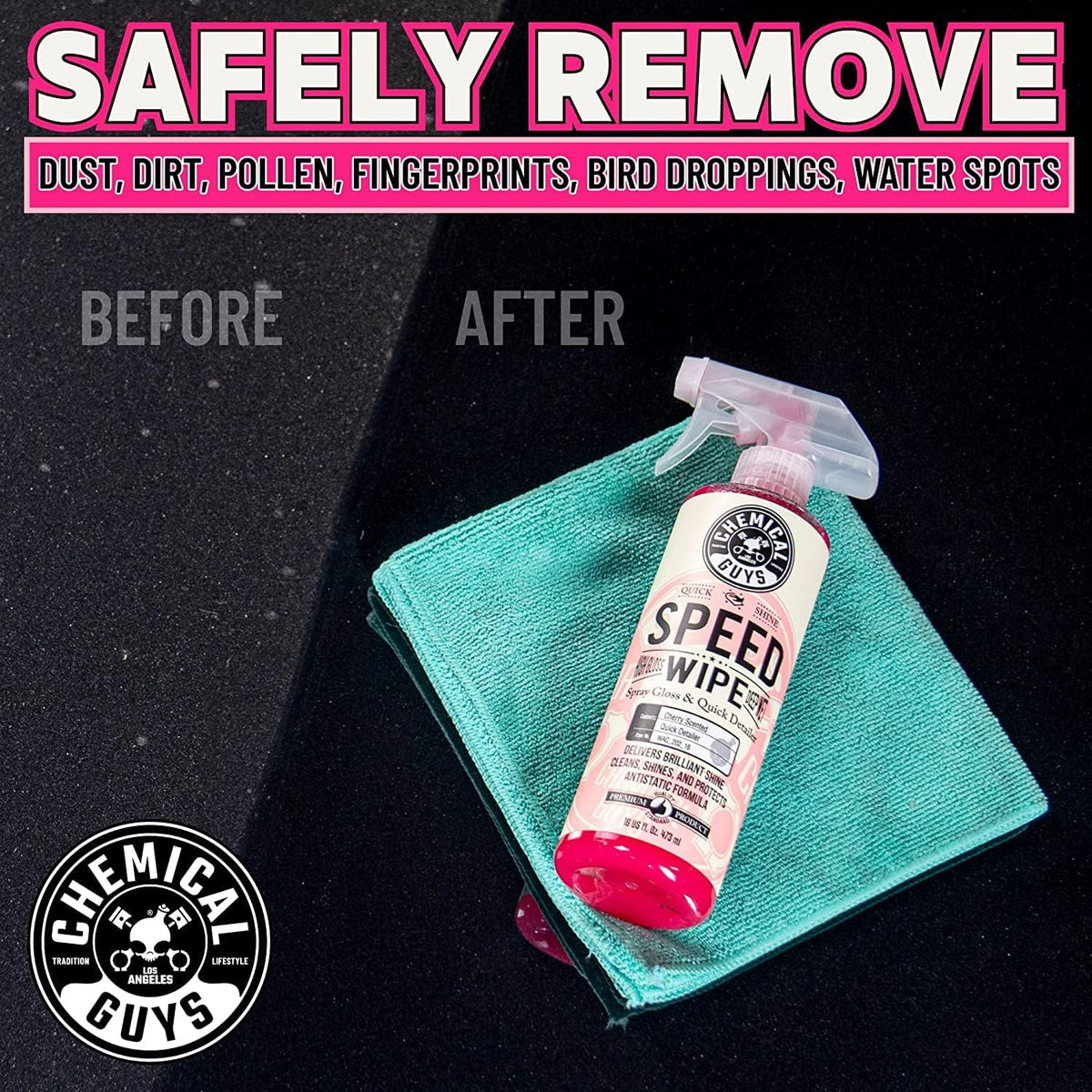 Chemical Guys Speed Wipe Quick Detailer - High Gloss, Streak-Free Shine, Detail Spray for Cars, Trucks, Motorcycles, RVs, and More, Safe on Paint, Glass, Wheels, and Trim, Cherry Scent, 128 fl oz