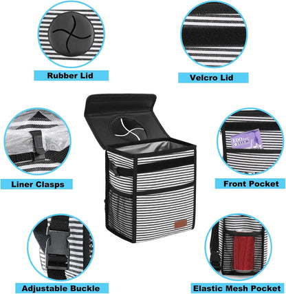 Femuar Leak Proof Car Trash Can with Lid - Waterproof Automotive Garbage Bin for SUVs, Collapsible and Portable Car Trash Bag, Black