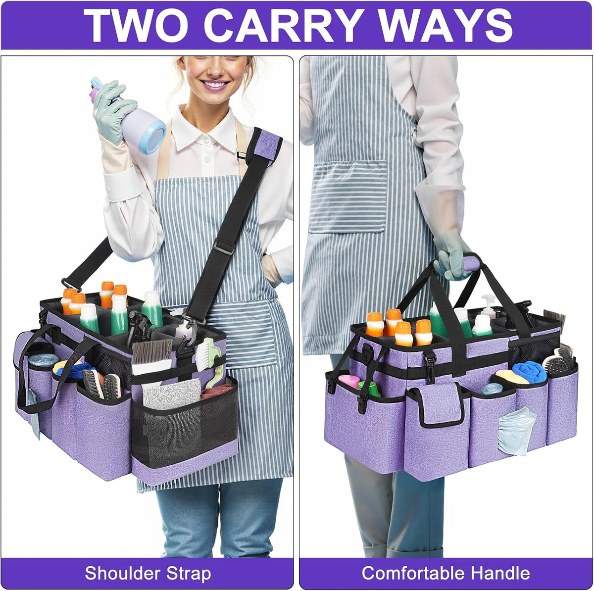 Cleaning Caddy,Cleaning Bag for Housekeepers,Cleaning Supplies Organizer with Handle,Black
