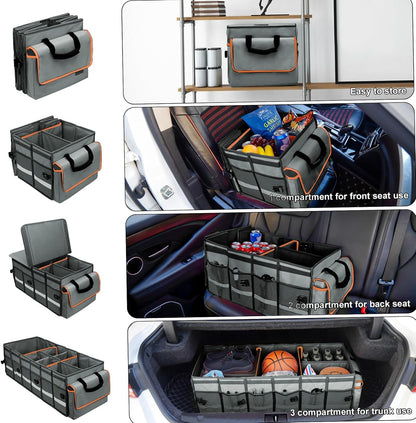 Car Trunk Organizer and Storage with Lid & Removable Leakproof Cooler Bag, Car Accessories 6 Removable Dividers for Custom Space, Collapsible Large Trunk Organizers Interior for SUV Sendan with Cover