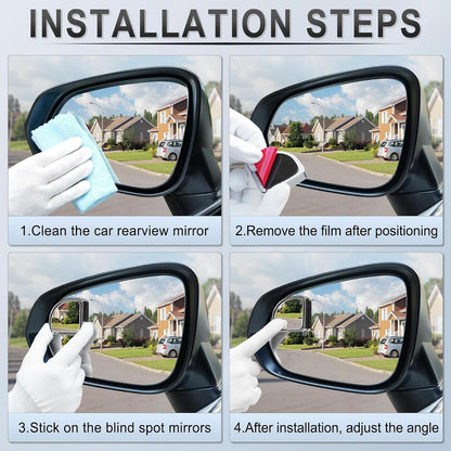 LivTee 2PCS Round Blind Spot Mirror, HD Glass and ABS Housing Convex Wide Angle Rearview Mirror with Adjustable Stick for Universal Car, Black