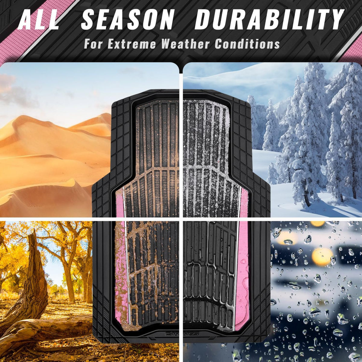 CAR PASS Heavy Duty Rubber Car Floor Mats, Deep Waterproof Car Floor Mats All Weather, Aluminum Film Floor Mats for Cars Non-Slip Universal Trim to Fit for SUVs Trucks Sedans Vans, Black Grey Metallic