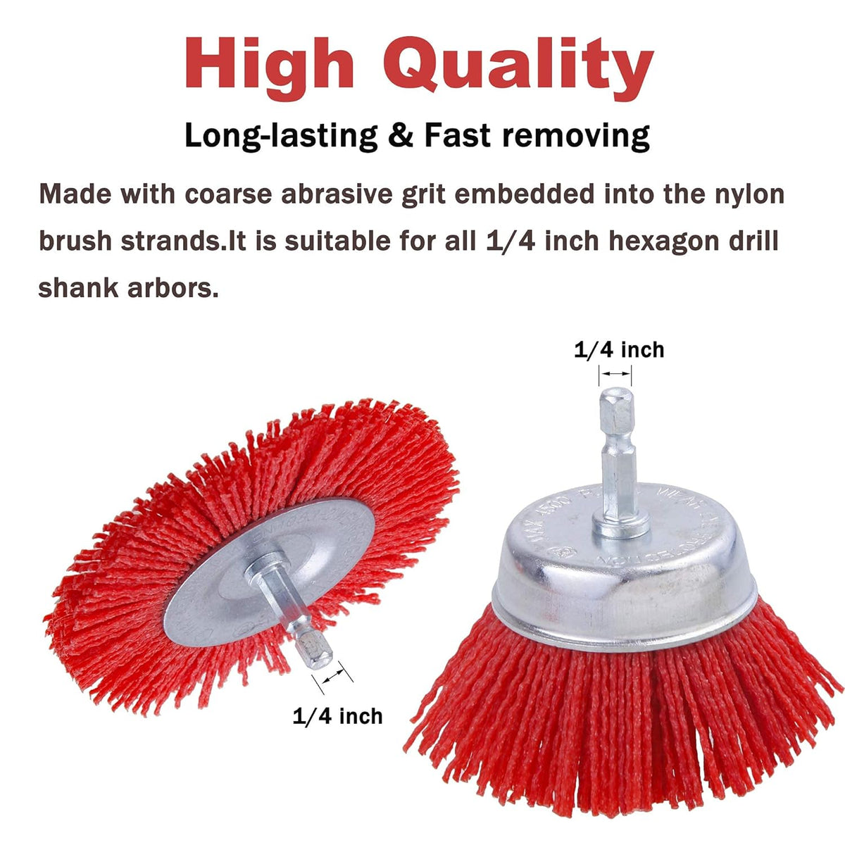 Rocaris 9 Pack Nylon Filament Abrasive Wire Brush Wheel & Cup Brush Set with 1/4 Inch Hex Shank, for Removal of Rust/Corrosion/Paint - 80 Grit, 120 Grit, 240 Grit