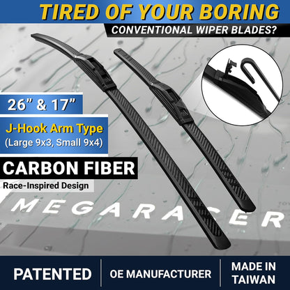 Premium Silicone Carbon Fiber Windshield Wiper Blades 22" & 20" - Patented All-Season, Quiet & Smooth Streak-Free Clean Wipe, OEM Quality, Front Automotive Replacement Wipers for Car & Truck (2 Pack)